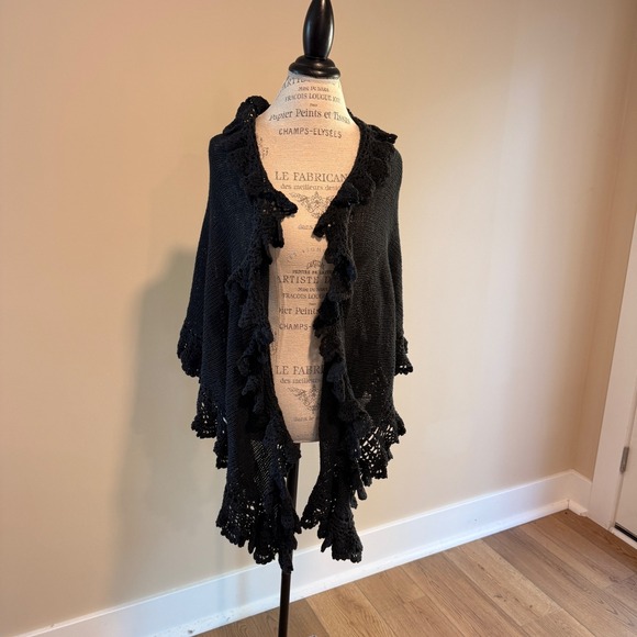 Jackets & Blazers - Women's Black Crochet Ruffled Shawl One Size